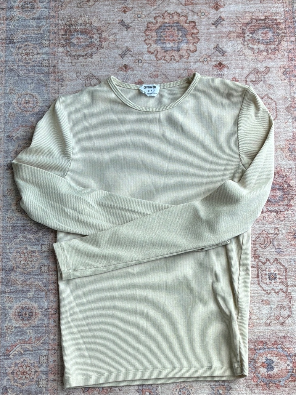 Cotton On Women's Long Sleeve Ribbed Crew in Beige